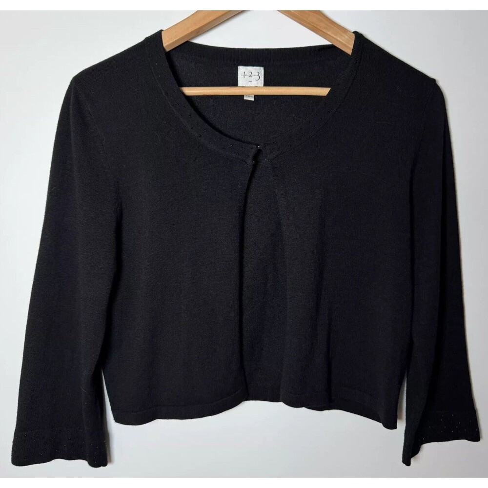 Un Deux Trois 123 Paris Cropped Cardigan Bolero EU 40 Black Knit‎ Whimsigoth